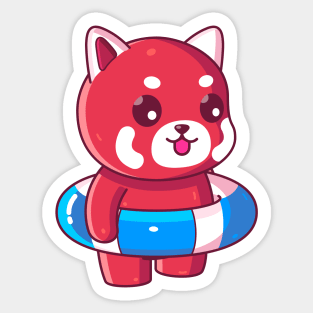 Cute red panda with swimming ring summer vacation Sticker